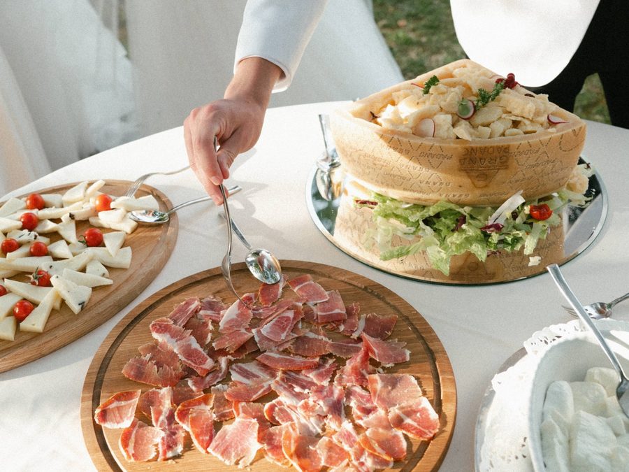 An Italian wedding buffet of cured meats and cheeses at Villa Grazioli