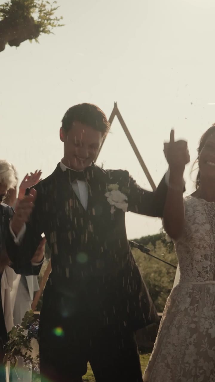 Newlyweds celebrating at golden hour at Villa Grazioli